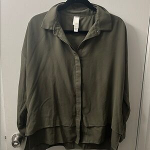 Olive Green Oversized Button Down Mesh top with Short Sleeved Undershirt